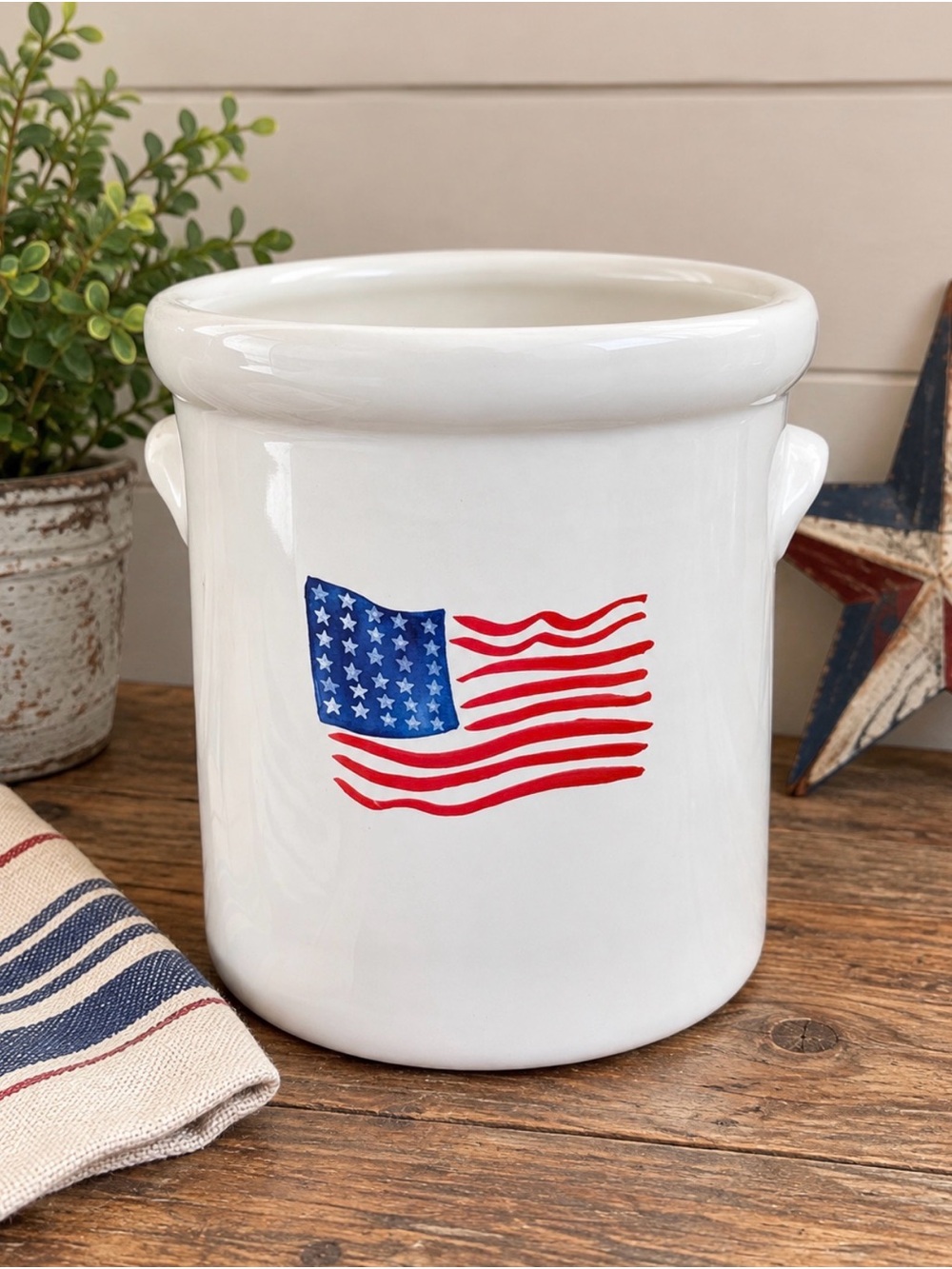 Ceramic Crock with American Flag Design | 🇺🇸